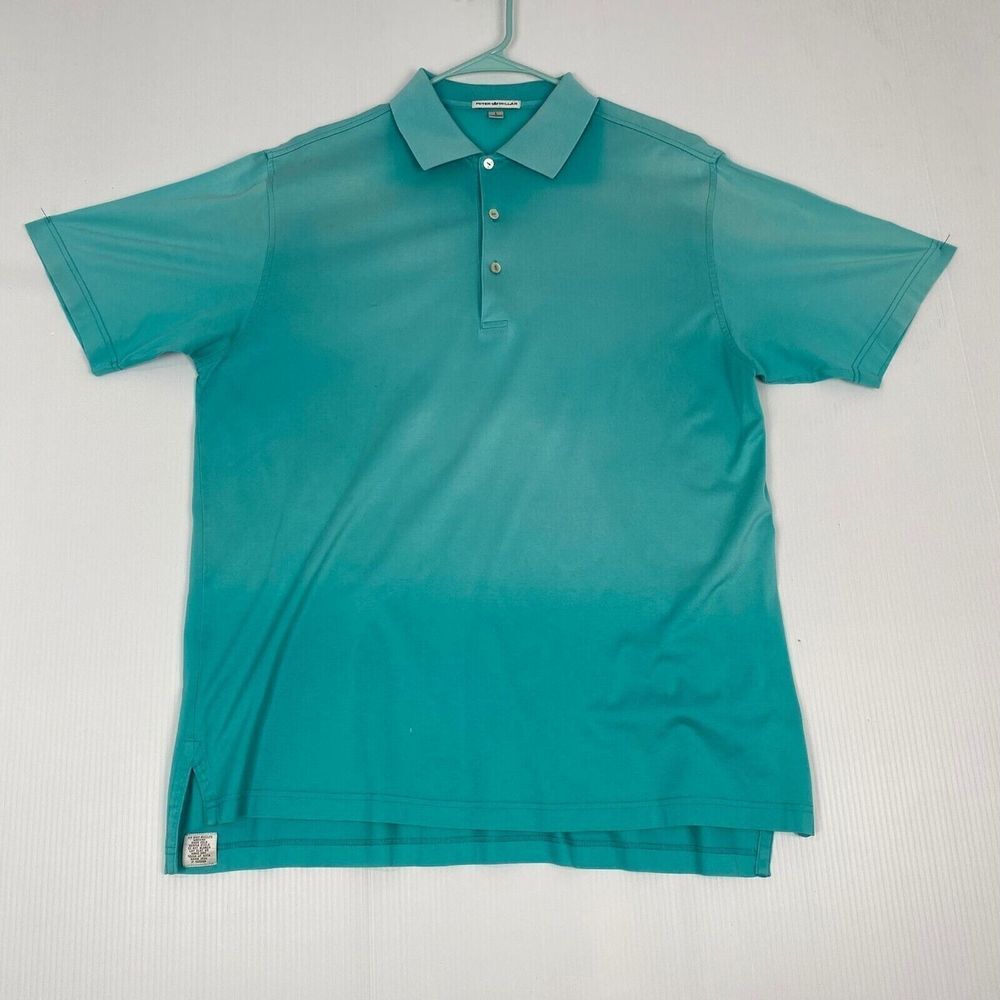 PETER‎ MILLAR Mens Polo Shirt Size L VCC 1908 Aqua Short Sleeve Stretch Cotton